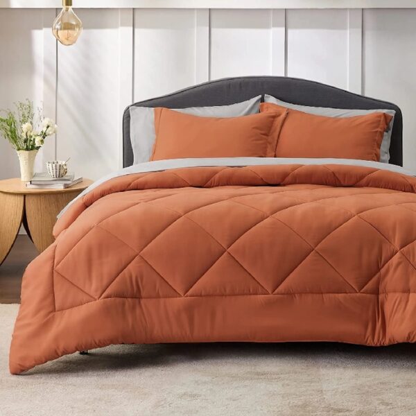 Light Purple Queen Comforter Set - 7 Pieces Reversible Queen Bed in a Bag, Queen Bed Set Light Purple and Grey with Comforters, Sheets, Pillowcases & Shams