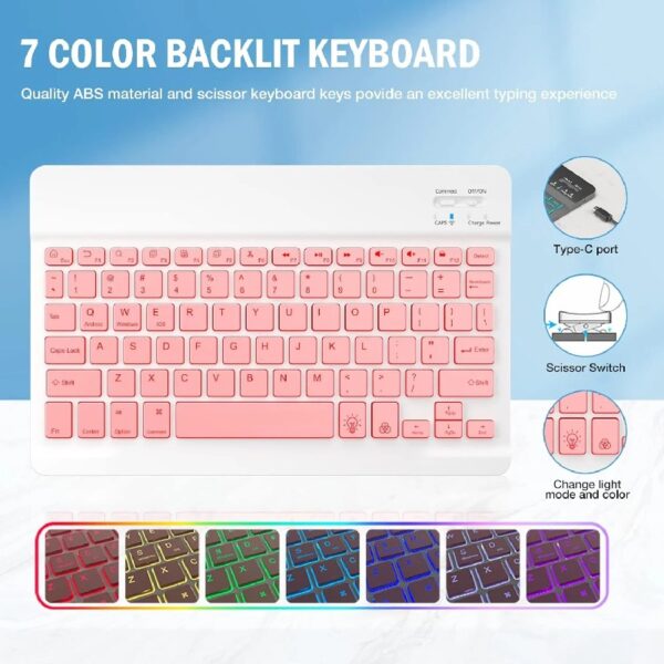 Keyboard Case for iPad 9th/8th/7th Gen 10.2 inch, iPad Air 3rd, Pro 10.5 - Colorful Backlite Keyboard, 360 Rotatable Detachable Magnetic Protective Cover, Pencil Holder, Auto Sleep/Wake