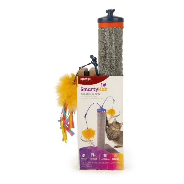 SmartyKat Scratch 'N Spin Carpet Cat Scratching Post with Interactive Spinning Wand Cat Toys
