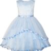 Flower Girls Dress Blue Belted Wedding Party Bridesmaid 12