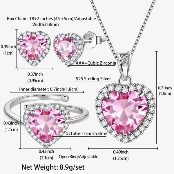 Women Heart Jewelry Set Necklace Earrings Ring 925 Sterling Silver February Birthstone Amethyst Wife Mother Birthday Valentine's Day Gift