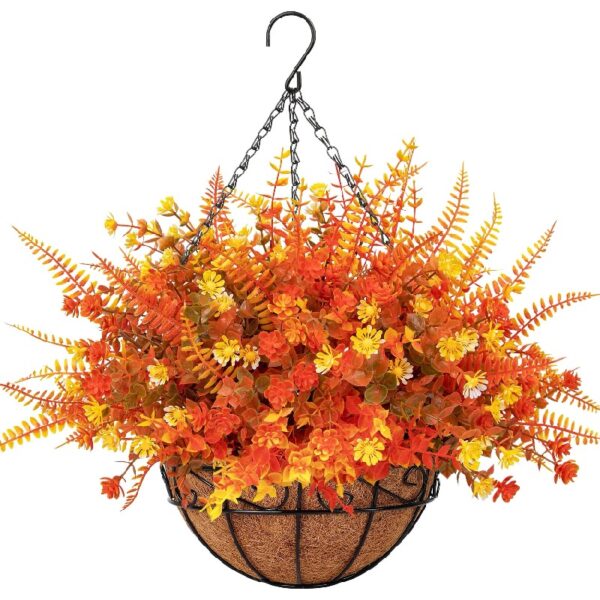 Scidweet Artificial Hanging Flowers with Basket, 12 Pcs Outdoors Fake Plants with Coconut Lining Basket Spring Summer Decoration for Home Garden Decor, Mixcolor