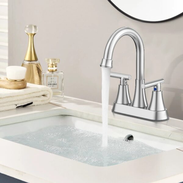 Bathroom Faucets 4 Inch Matte Black Bathroom Sink Faucet, Stainless Steel Lead-Free 2-Handle Centerset Faucet with Pop-up Drain and 2 Supply Hoses Fits 2 or 3-hole Sink