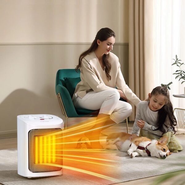 Space Heater, 750W/1500W, Ceramic Small Fan Heater for Indoor Use, 2S Rapid Heating, Multiple Safety Protection, White