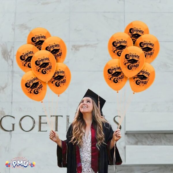 PMU Graduation Balloons 11 Inch PartyTex Premium Emerald Green with All-Over Print White Grad Caps-Confetti and Streamers Pkg/100