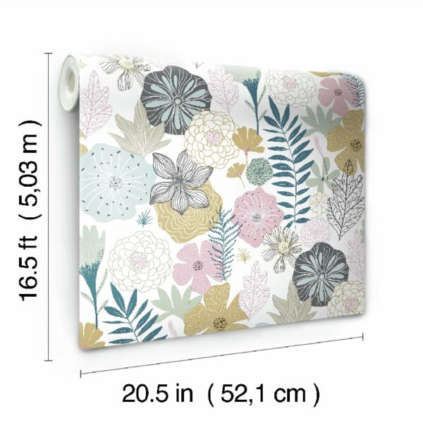 RoomMates Perennial Pink Floral Peel and Stick Wallpaper, 20.5 inches x 18 feet, 1 roll,