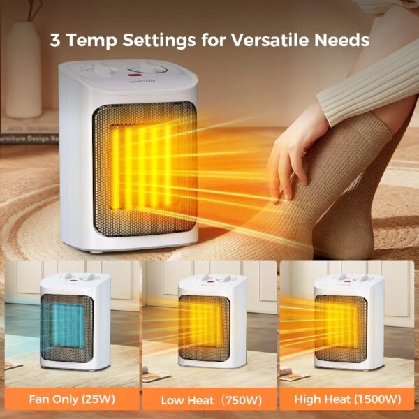 Space Heater, 750W/1500W, Ceramic Small Fan Heater for Indoor Use, 2S Rapid Heating, Multiple Safety Protection, White