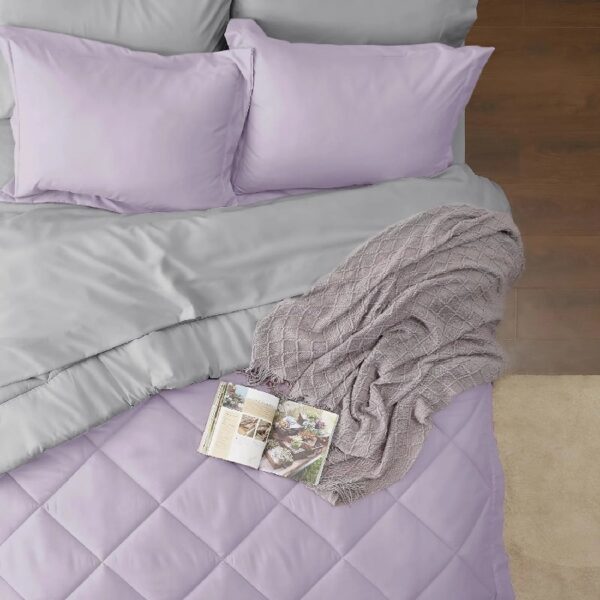 Light Purple Queen Comforter Set - 7 Pieces Reversible Queen Bed in a Bag, Queen Bed Set Light Purple and Grey with Comforters, Sheets, Pillowcases & Shams