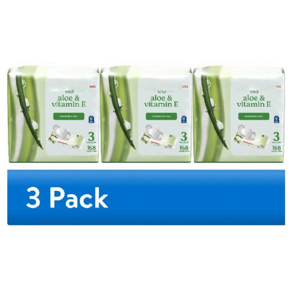 (3 pack) Wipes with Aloe & Vitamin E, Unscented, 3 Flip-Top Packs (168 Total Wipes)
