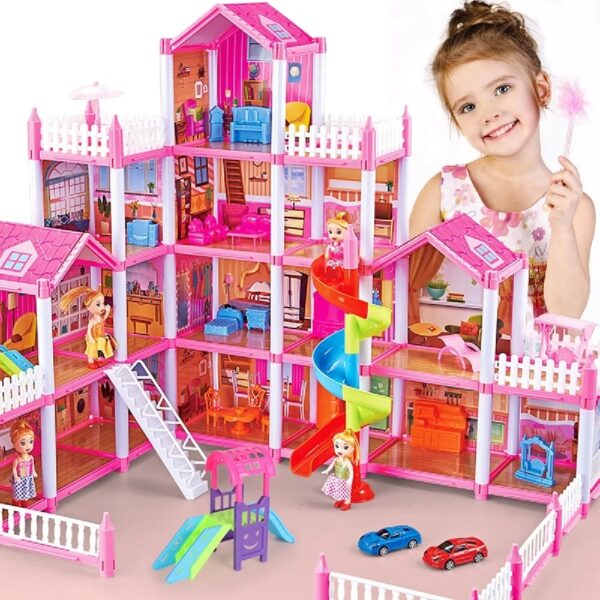 Dollhouse 16 Room Play House with Furniture and Light Toys for Ages 3+