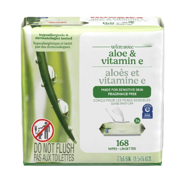(3 pack) Wipes with Aloe & Vitamin E, Unscented, 3 Flip-Top Packs (168 Total Wipes)