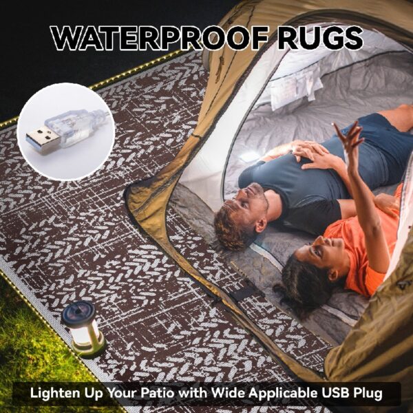 Outdoor Rugs 5' x 8' Rug, Waterproof Patio Mat, Stylish Plastic Straw Reversible Area Rug for Picnic RV Camping Porch Balcony, Black and White