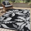 Outdoor Rug Carpet 5'x8' Waterproof Reversible Patio Rug Portable Indoor Outdoor Rug Plastic Straw Rug for Beach RV Camping Garden Picnic Deck Backyard Porch Decor Black