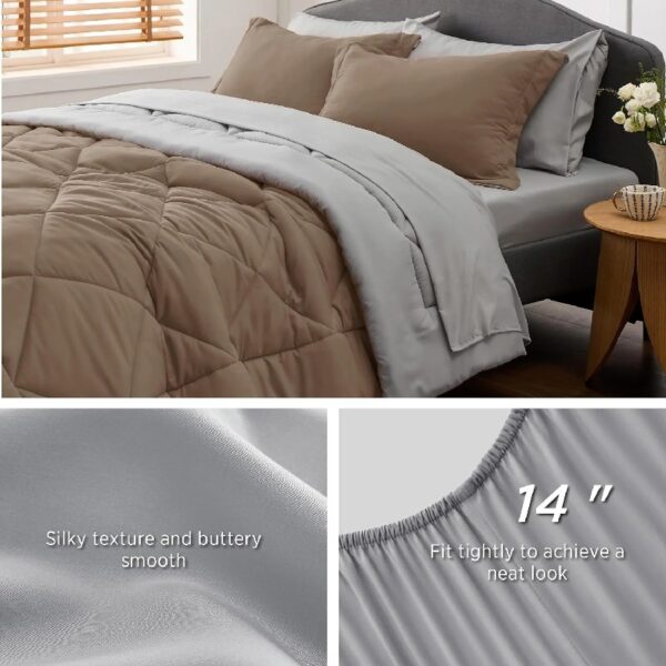 Light Purple Queen Comforter Set - 7 Pieces Reversible Queen Bed in a Bag, Queen Bed Set Light Purple and Grey with Comforters, Sheets, Pillowcases & Shams