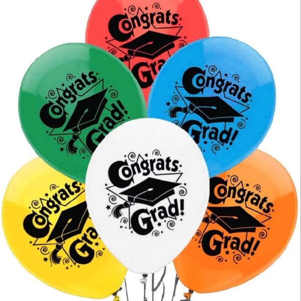 PMU Graduation Balloons 11 Inch PartyTex Premium Emerald Green with All-Over Print White Grad Caps-Confetti and Streamers Pkg/100