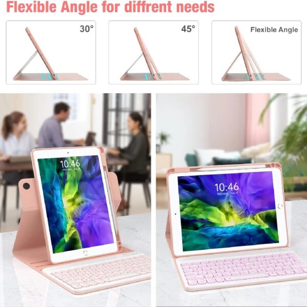 Keyboard Case for iPad 9th/8th/7th Gen 10.2 inch, iPad Air 3rd, Pro 10.5 - Colorful Backlite Keyboard, 360 Rotatable Detachable Magnetic Protective Cover, Pencil Holder, Auto Sleep/Wake
