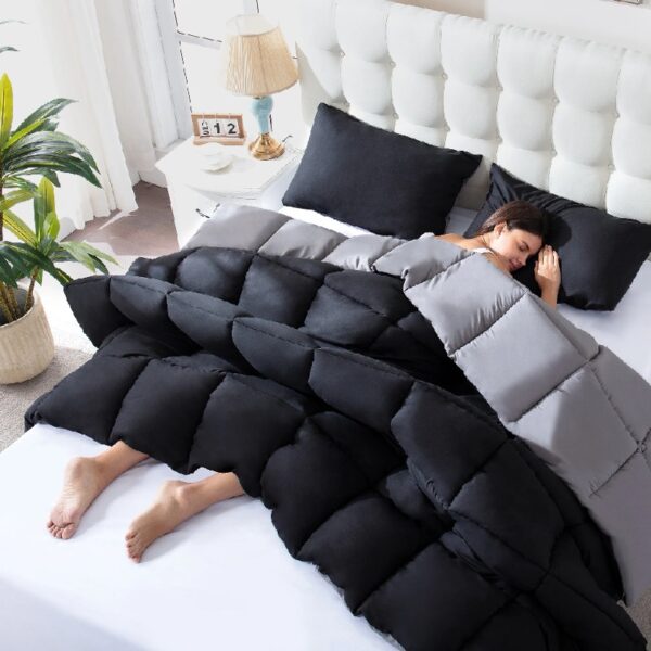 3 Pieces Bed in a Bag Comforter Set Duvet Insert,Reversible,Red/Black,Full Size Comforter Set-200GSM