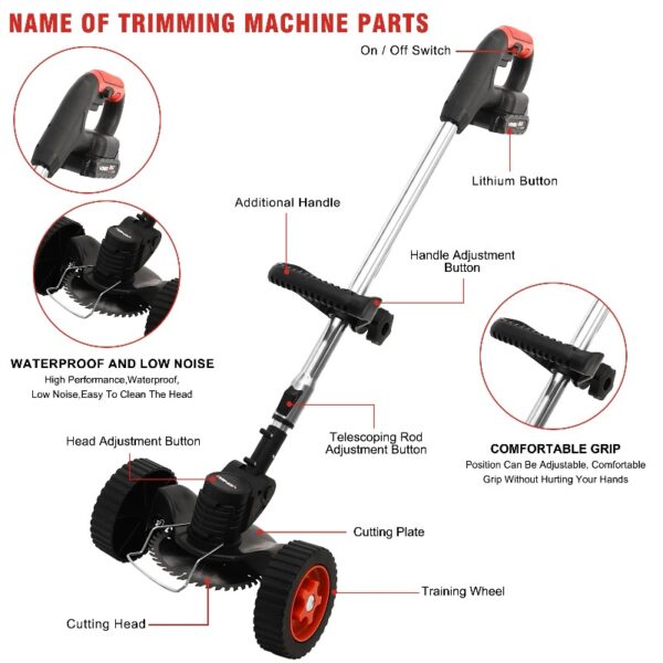 24V Black Electric Weed Eater Lawn Edger Cordless Grass String Trimmer Cutter + 2 Batteries & 3 Types Blades