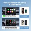 Wireless Carplay Adapter with Glass Panel, Metal Materials Enhance Heat Dissipation, 2 in 1 Apple CarPlay and Android Auto Adapter Convert Wired to Wireless, Plug & Play, Black