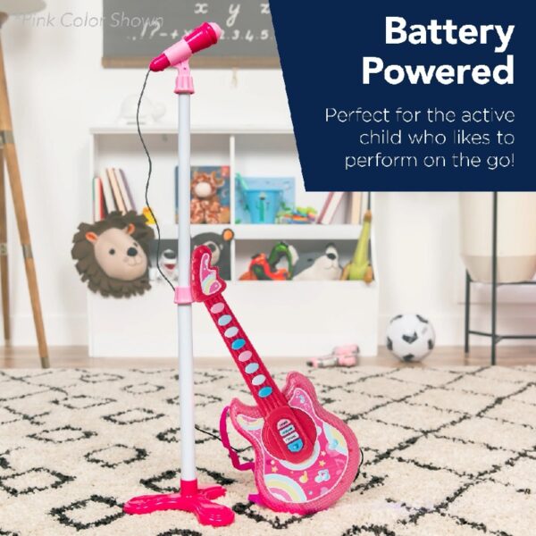 19in Kids Flash Guitar, Pretend Play Musical Instrument Toy for Toddlers w/ Mic, Stand - Navy