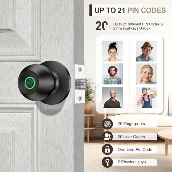 Cikuci Smart Door Lock, Fingerprint Door Lock Knob with App Control, Suitable for Home, Cloakroom, Offices, Hotels (K10)