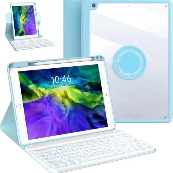 Keyboard Case for iPad 9th/8th/7th Gen 10.2 inch, iPad Air 3rd, Pro 10.5 - Colorful Backlite Keyboard, 360 Rotatable Detachable Magnetic Protective Cover, Pencil Holder, Auto Sleep/Wake
