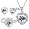 Women Heart Jewelry Set Necklace Earrings Ring 925 Sterling Silver February Birthstone Amethyst Wife Mother Birthday Valentine's Day Gift