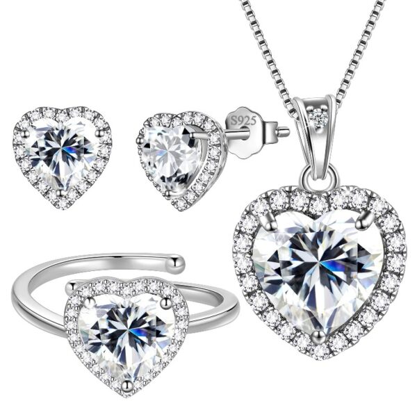 Women Heart Jewelry Set Necklace Earrings Ring 925 Sterling Silver February Birthstone Amethyst Wife Mother Birthday Valentine's Day Gift