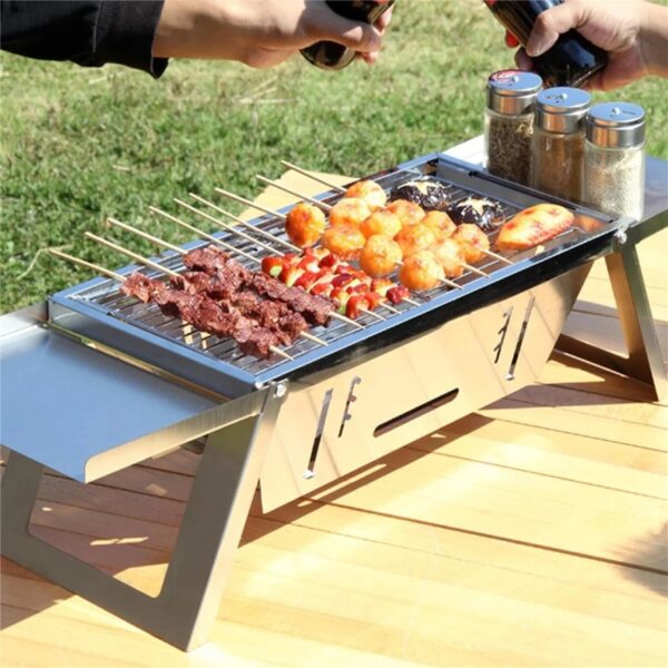 Stainless Steel Portable BBQ Grill,Outdoor Cooking Equipment,Compact Foldable Barbecue Grill for Camping,Picnics,Backyard,for 3-6 People,Lightweight and Durable,Insulated Handles