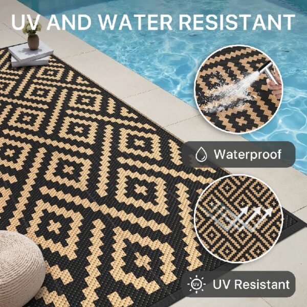 Outdoor Rugs Waterproof Plastic Straw Mat 6'x9' Reversible for RV Patio Deck Beach Black & Brown