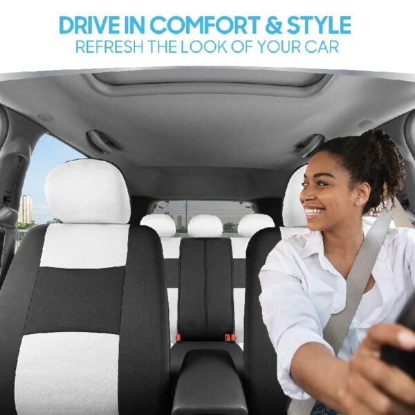 PolyPro Car Seat Covers Full Set in Charcoal on Black – Front and Rear Split Bench for Cars, Easy to Install Cover Set, Accessories Auto Trucks Van SUV