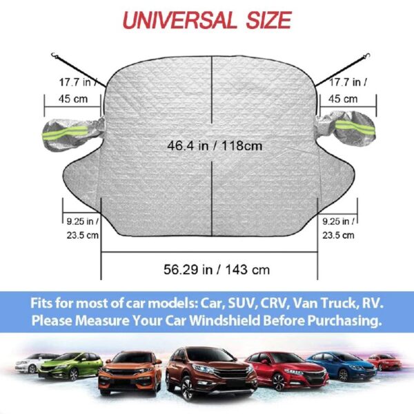 Front+Rear Car Snow Cover Windshield with Magnetic Edge, Winter Windscreen Cover Ice, Frost Snow and Wiper Protector for Car SUVs Vans Trucks and Sedan Stop Scraping