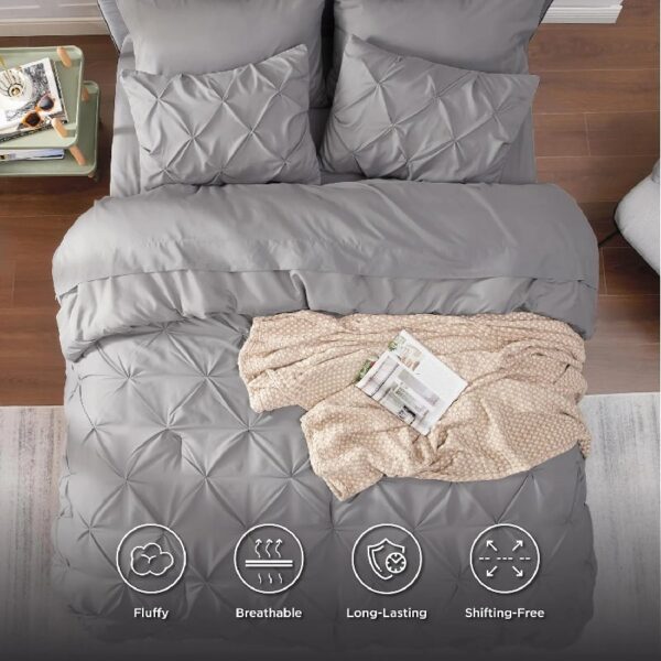 Dorm Bedding Twin Comforter Set - 5 Pieces Pintuck Bed in A Bag with Comforters, Sheets, Pillowcases & Shams