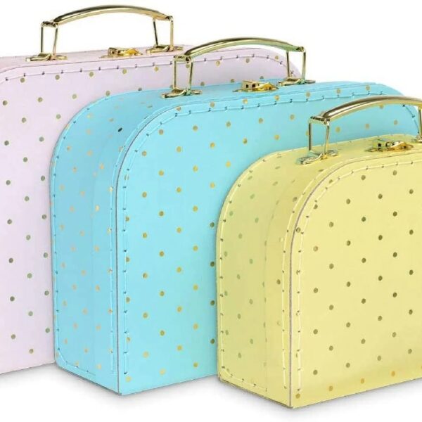 Jewelkeeper Paperboard Suitcases, Set of 3 Decorative Storage Boxes, Vintage Luggage for Birthdays, Weddings, World Map Design