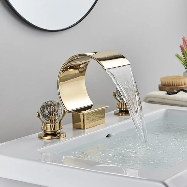 Widespread Bathroom Basin Faucet Crystal Handle Sink Mixer Tap Chrome Finish