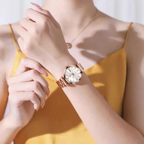 Women Watch Fashion Rose Gold Diamond Analog Quartz Female Watch for Women Luxury Dress Ladies Stainless Steel Luminous Waterproof Date Wrist Watches Green Dial