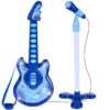 19in Kids Flash Guitar, Pretend Play Musical Instrument Toy for Toddlers w/ Mic, Stand - Navy