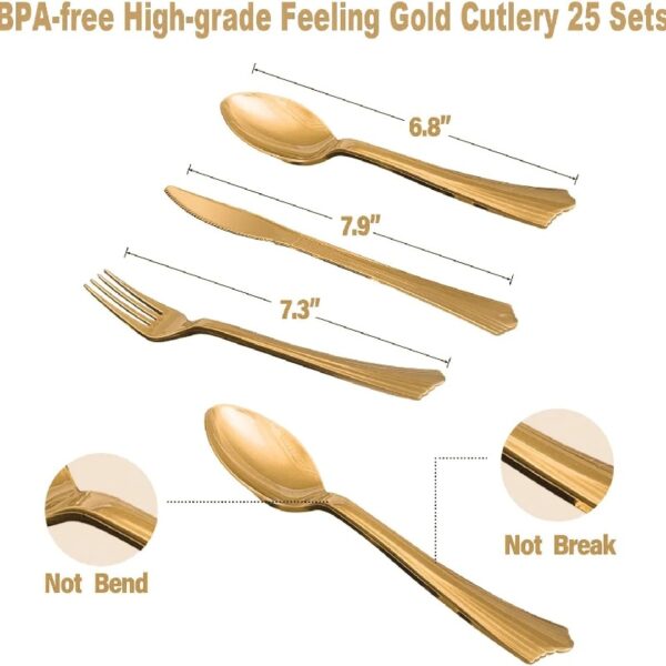 Rose Gold Pink Party Tableware Set - Elegant Disposable Plates, Napkins, Cups & Cutlery with Gold Dot Accents (Serves 25) - Ideal for Baby Showers, Weddings & Birthday Celebrations