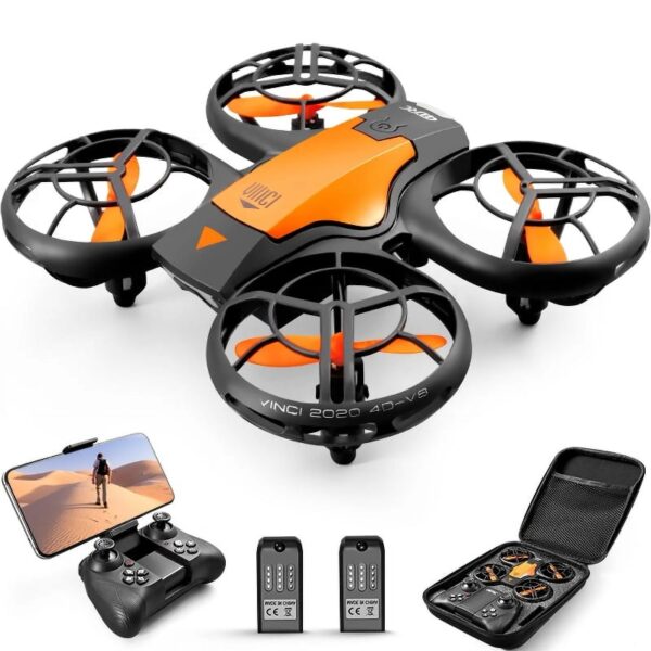 V8c Drone with 720P HD Camera for Adults and Children FPV Real-Time Video, 2 Modular Batteries and Storage Bag, Orange