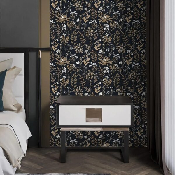 17.3-in x 393-in Floral Wallpaper Peel and Stick Floral Black Wallpaper Self Adhesive Flower Wall Paper Contact Paper Home Decor Wall Covering Old Furniture Renovation