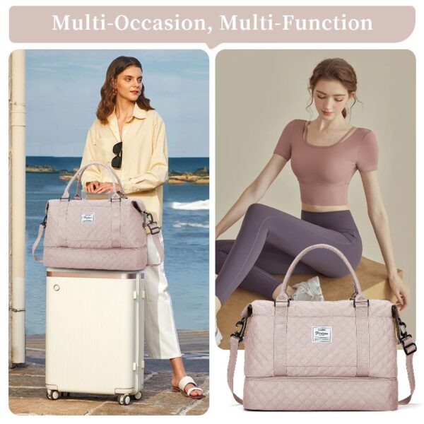 7c531f628e5644629efcb32d0176af16 Weekender Bags for Women, Travel Duffel Bags with Shoe Compartment,Personal Item Travel Bag for Airlines, Carry on Overnight Tote Bag for women,Beige&Brown