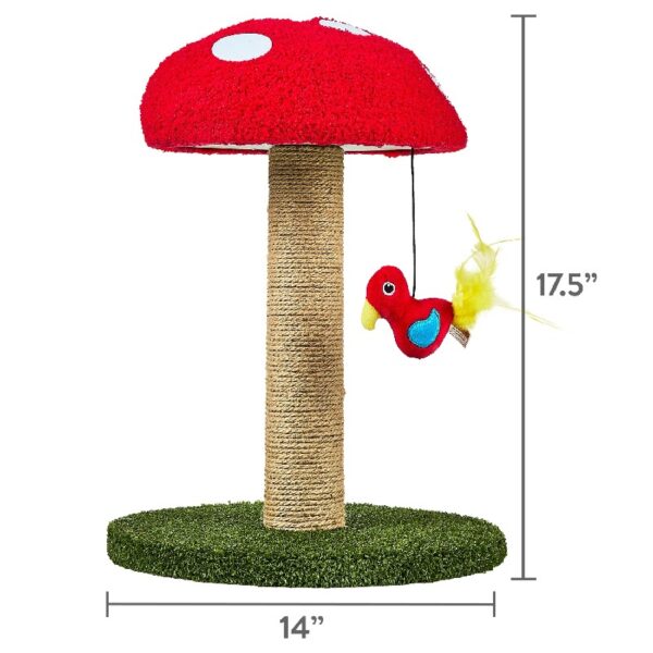 Vibrant Life Deluxe Jute Mushroom Cat Scratching Post with Dangling Bird Toy, Multicolor