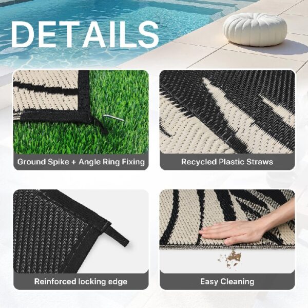 6'x9' Outdoor Rugs Patio Waterproof Outside Mat Reversible Plastic Camping Carpet,Black & Brown