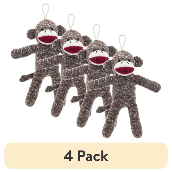 (4 pack) Vibrant Life Cozy Buddy Sock Monkey Dog Toy, Chew Level 1