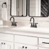 Bathroom Faucets 4 Inch Matte Black Bathroom Sink Faucet, Stainless Steel Lead-Free 2-Handle Centerset Faucet with Pop-up Drain and 2 Supply Hoses Fits 2 or 3-hole Sink