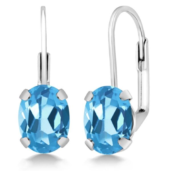 Gem Stone King 925 Sterling Silver Oval Cabochon White Simulated Opal Earrings for Women (2.10 Cttw, Oval 8X6MM)