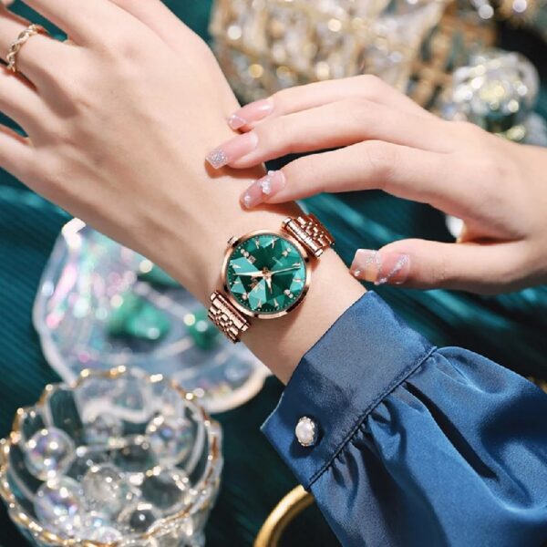 Women Watch Fashion Rose Gold Diamond Analog Quartz Female Watch for Women Luxury Dress Ladies Stainless Steel Luminous Waterproof Date Wrist Watches Green Dial