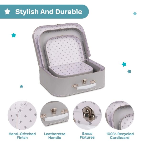 Jewelkeeper Paperboard Suitcases, Set of 3 Decorative Storage Boxes, Vintage Luggage for Birthdays, Weddings, World Map Design