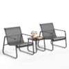 3-Piece Outdoor Bistro Set, Black Metal Frame Glass Top Table and 2 Chairs for Patio, Balcony, Deck - Black