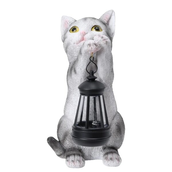 Cat Statue Garden Decor with LED Lantern for Outside -Resin patio Art Gift for lover,Cat Statues for Garden,Patio,Yard Decoration
